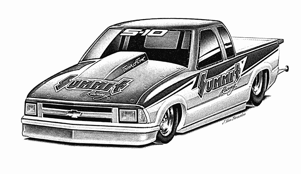Engraving Style Illustration of S-10 Race Truck