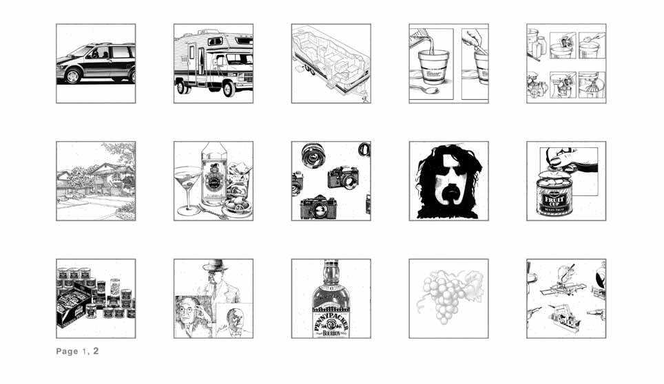 Thumbnails of 15 Pen and Ink Illustrations