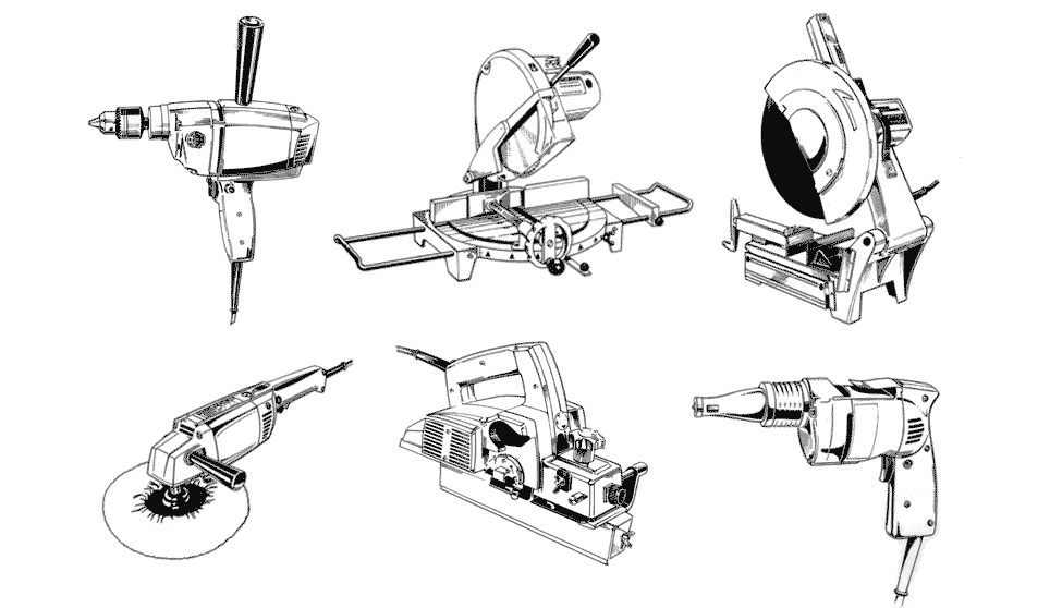 Line Illustrations of Various Powertools